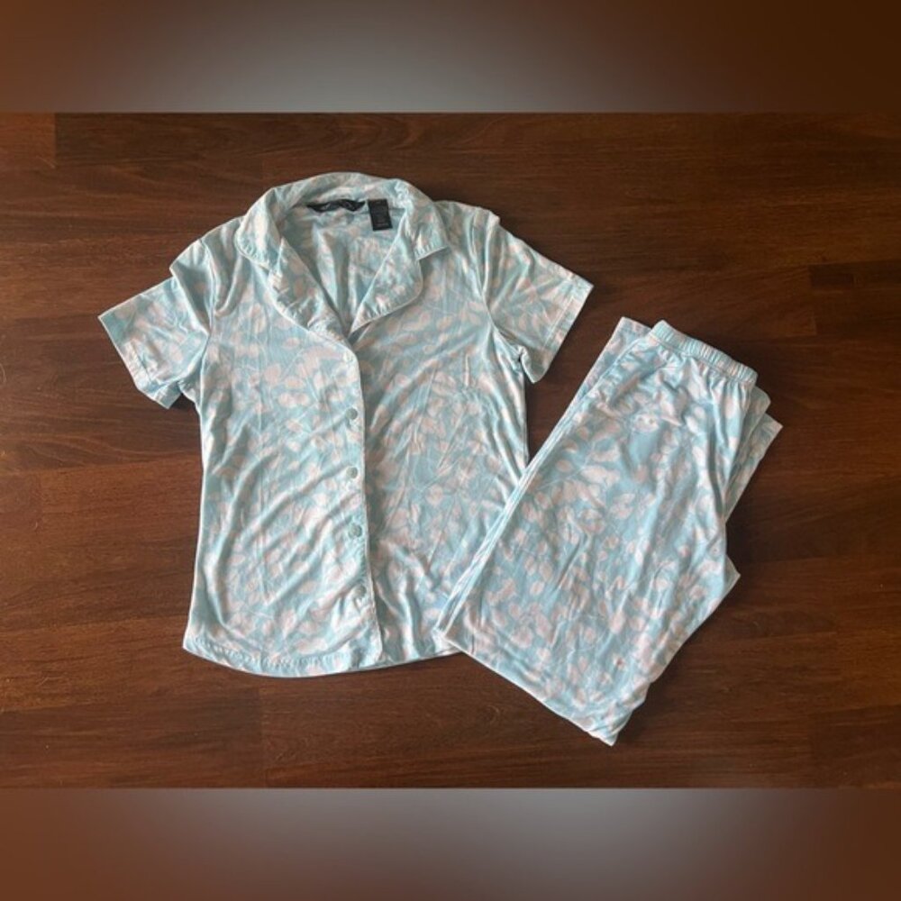 Noire Intimates Pajama Set Women’s Small Blue Floral Button Up Pants Soft